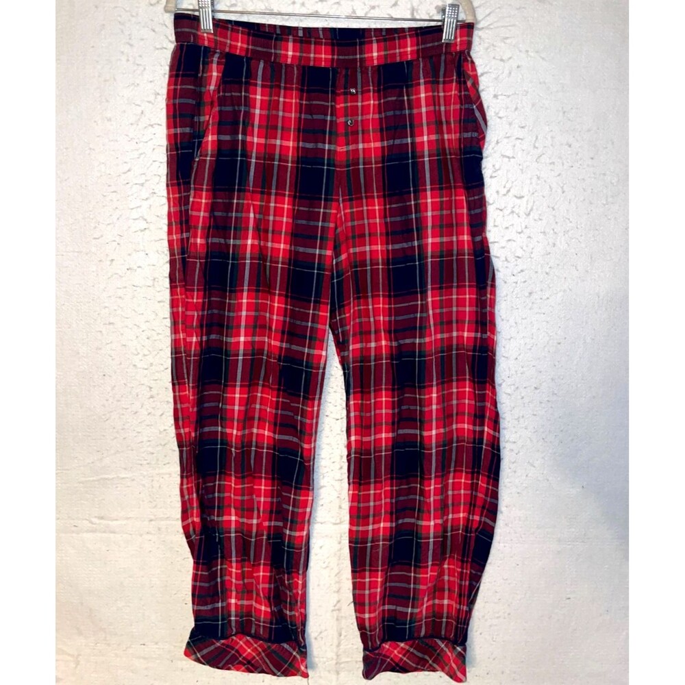 Victoria Secret Red Plaid Flannel Pants Womens sz M Pockets PJ Pajama Bottom